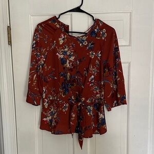 Primark Rust Floral Tie-Front Blouse